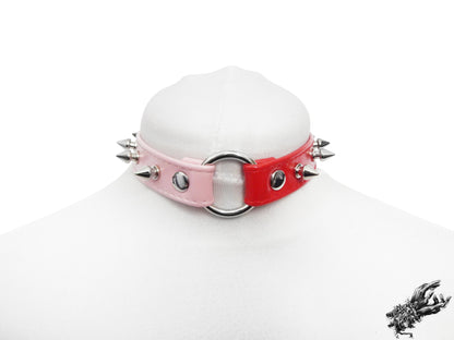 Half Pink and Half Red Studded O Ring Choker