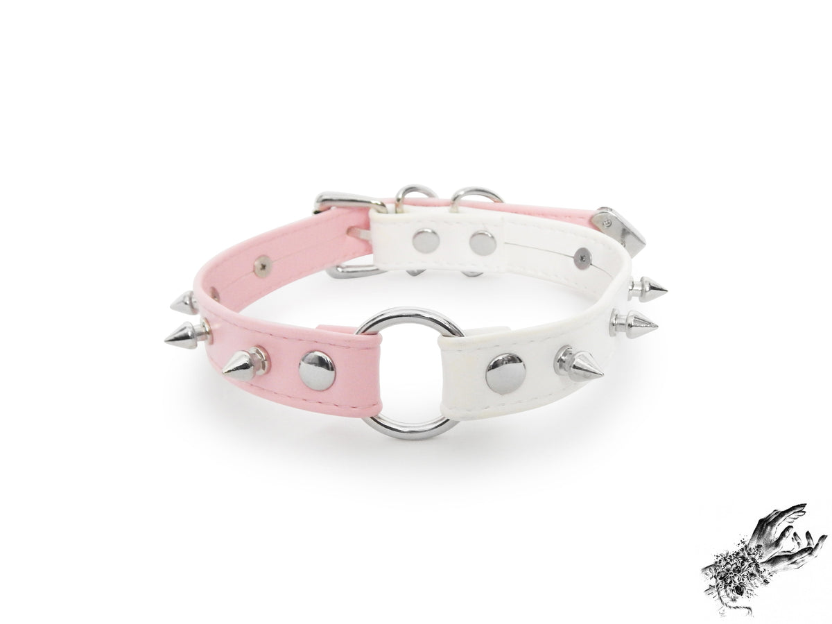 Half Pink and Half White Studded O Ring Choker