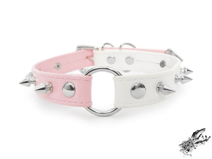 Half Pink and Half White Studded O Ring Choker