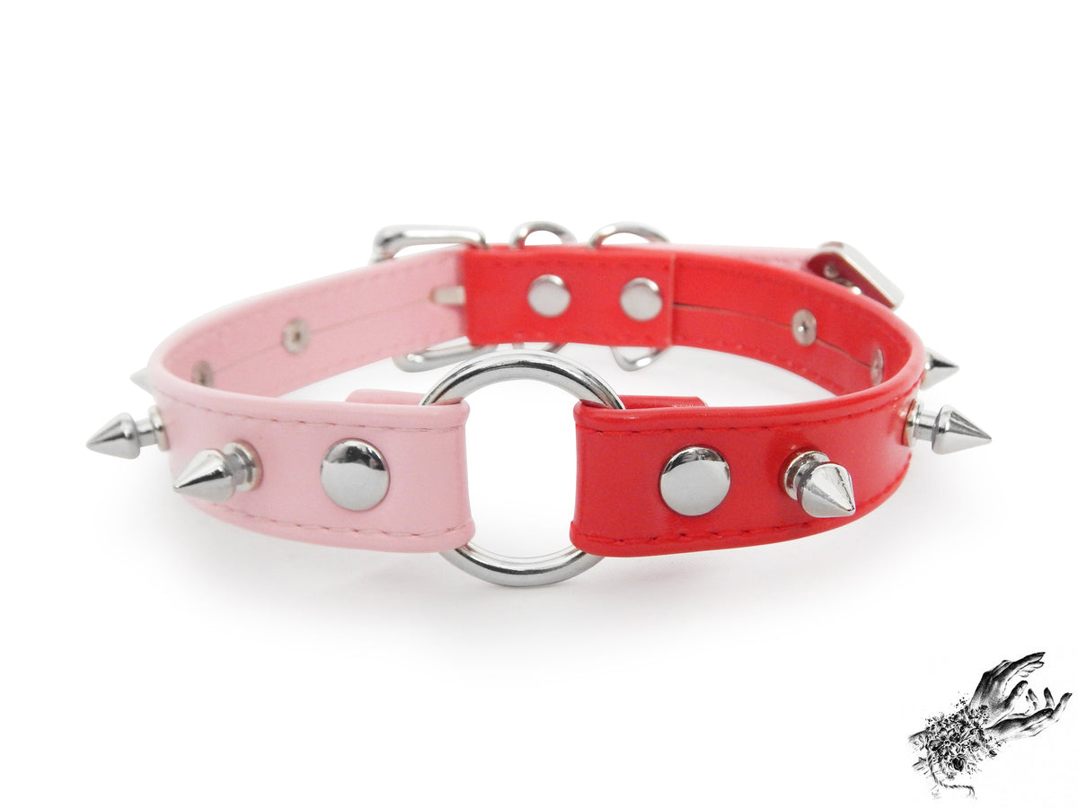 Half Pink and Half Red Studded O Ring Choker