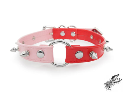 Half Pink and Half Red Studded O Ring Choker
