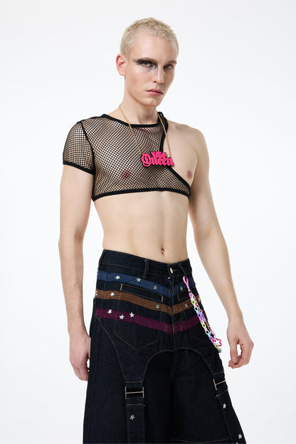 Dark Blank One Shoulder Crop Top