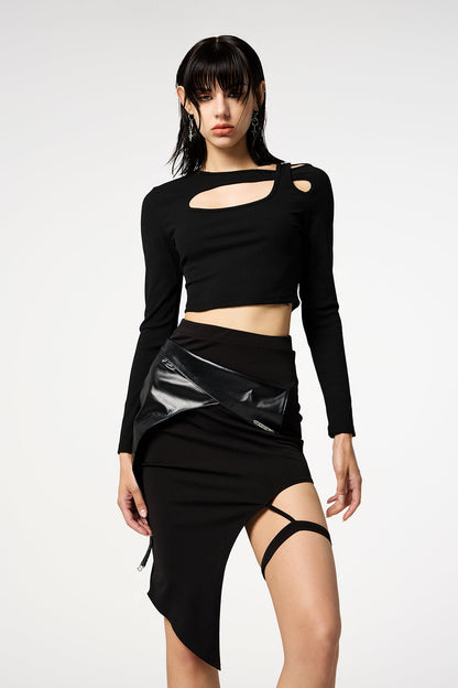 Dark Code Cutout Long Sleeve Crop Top