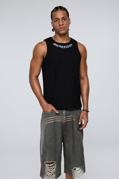 Dark Constant Embroidered Tank Top Black