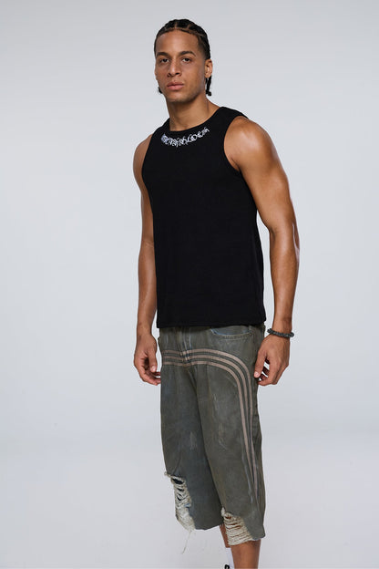 Dark Constant Embroidered Tank Top Black