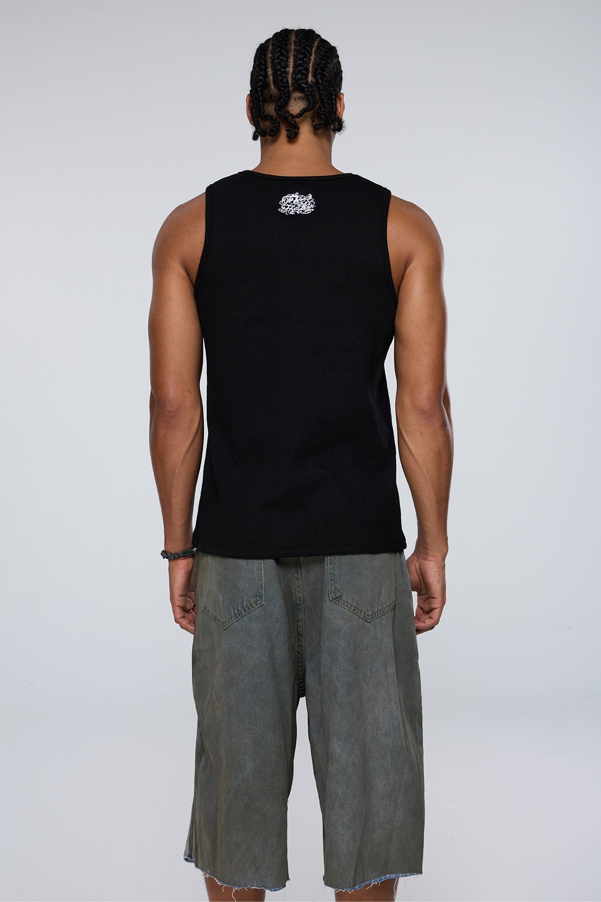 Dark Constant Embroidered Tank Top Black