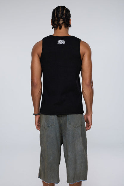 Dark Constant Embroidered Tank Top Black