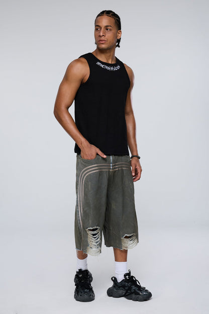 Dark Constant Embroidered Tank Top Black