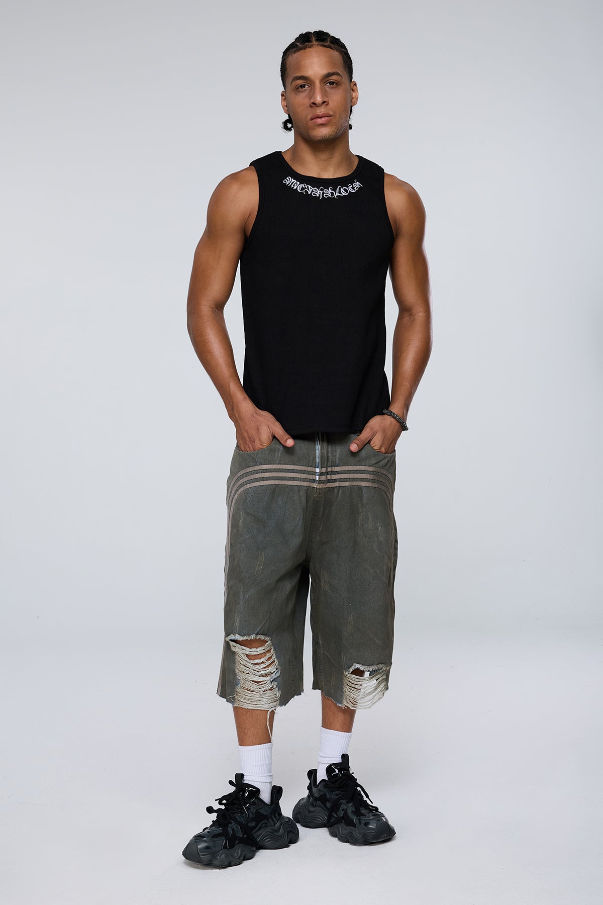 Dark Constant Embroidered Tank Top Black