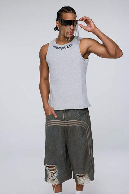 Dark Constant Embroidered Tank Top Grey