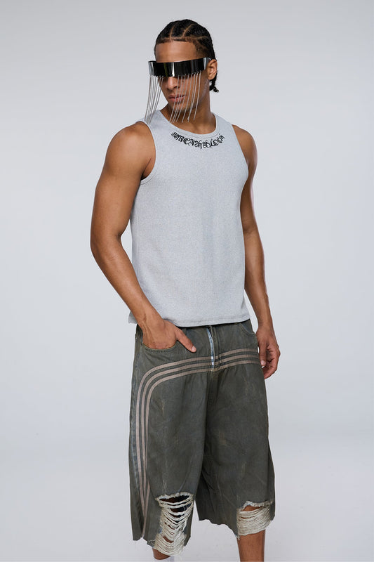 Dark Constant Embroidered Tank Top Grey