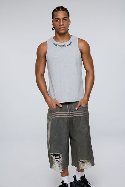 Dark Constant Embroidered Tank Top Grey