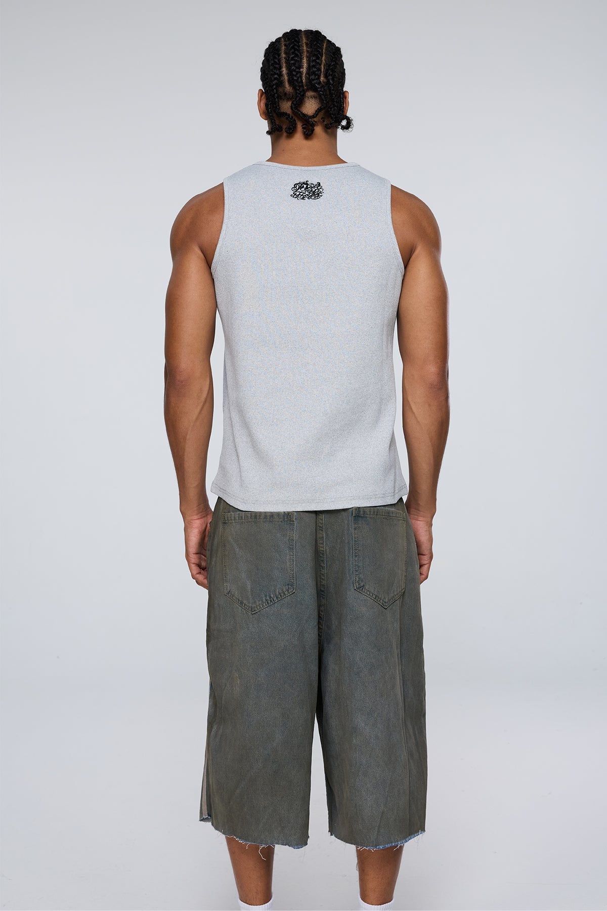 Dark Constant Embroidered Tank Top Grey