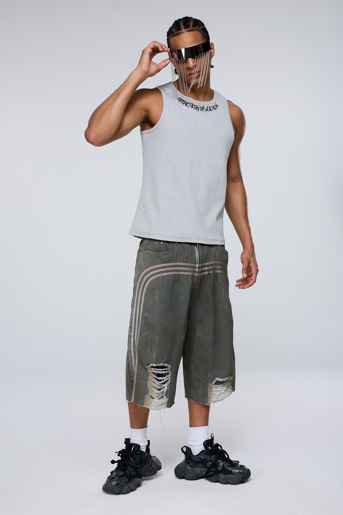 Dark Constant Embroidered Tank Top Grey