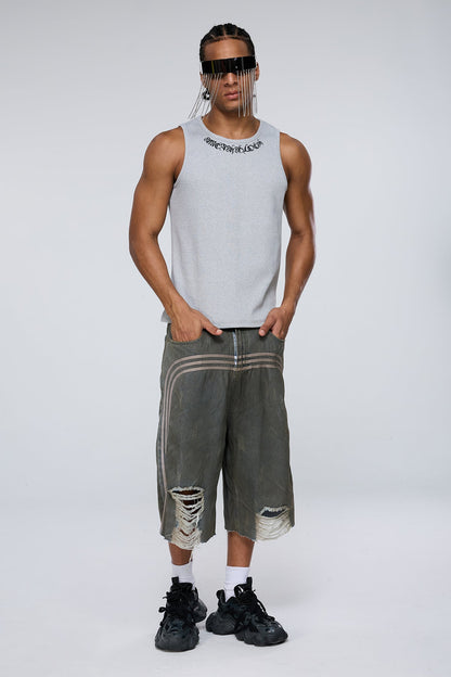 Dark Constant Embroidered Tank Top Grey