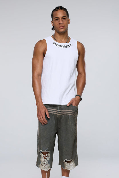 Dark Constant Embroidered Tank Top White