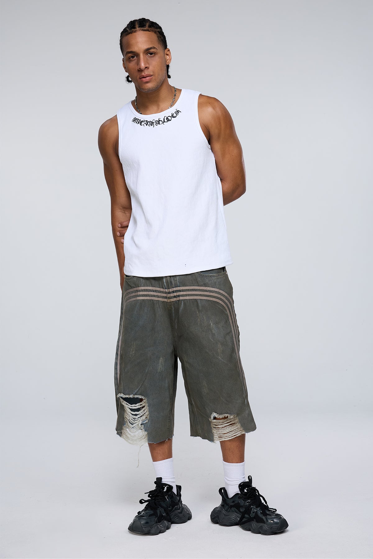 Dark Constant Embroidered Tank Top White