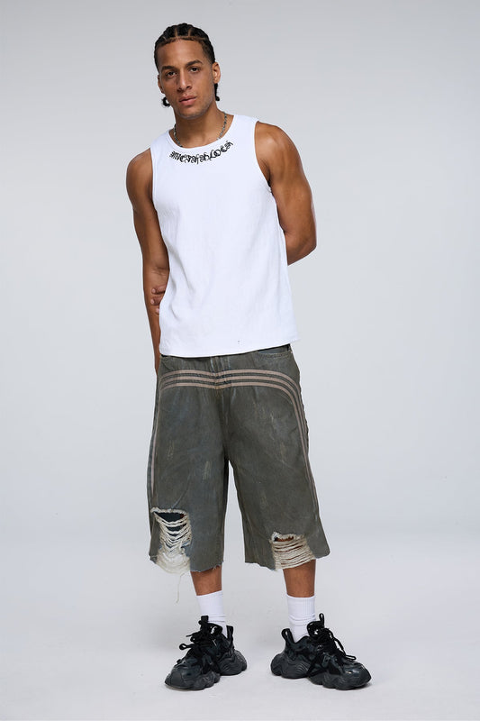 Dark Constant Embroidered Tank Top White