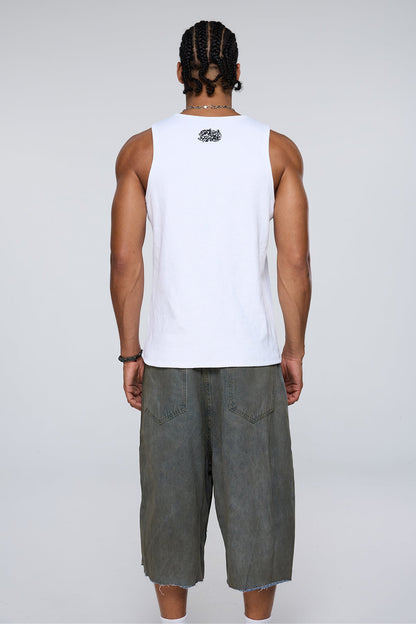 Dark Constant Embroidered Tank Top White
