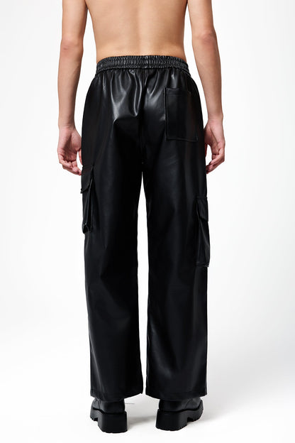 Dark Edge Leather Pockets Straight Pants