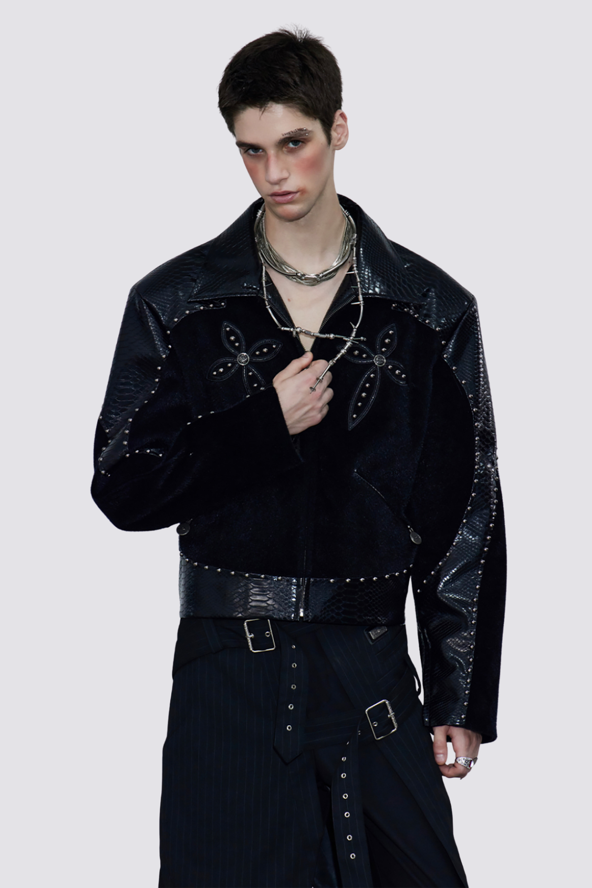 Dark Harness Rivet Leahter Crop Jacket