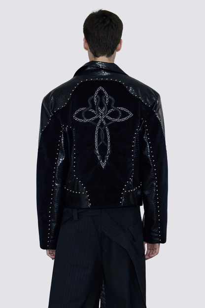 Dark Harness Rivet Leahter Crop Jacket