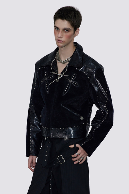 Dark Harness Rivet Leahter Crop Jacket