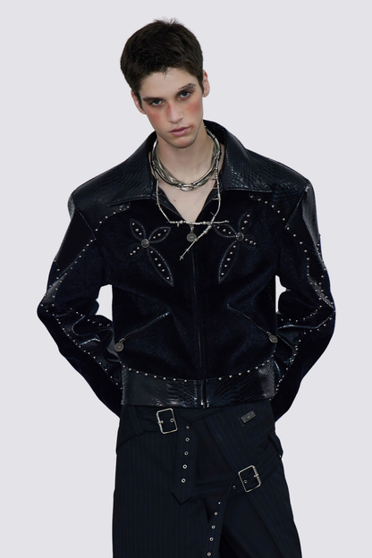 Dark Harness Rivet Leahter Crop Jacket
