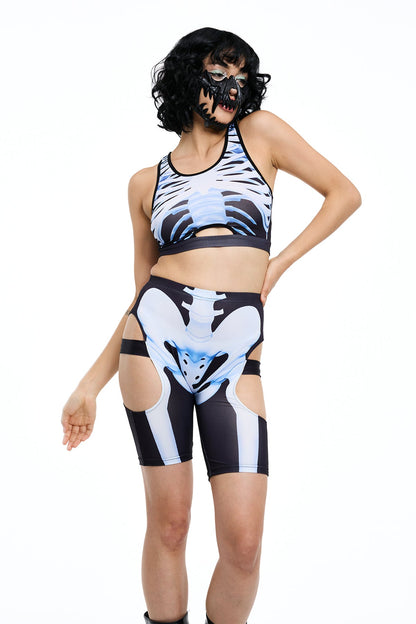 Dark Lattice Print Cutout Pants Set