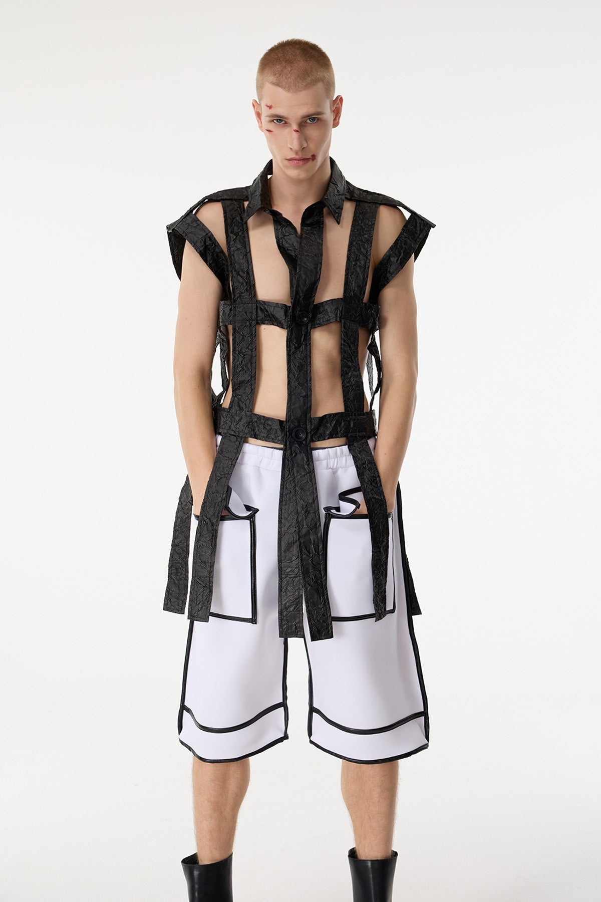 Dark Mesh Sleeveless Cutout Shirts Black