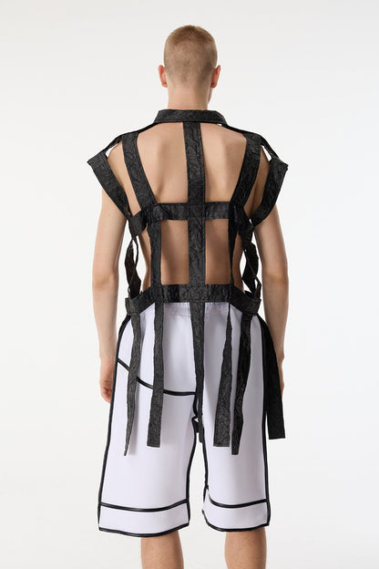 Dark Mesh Sleeveless Cutout Shirts Black