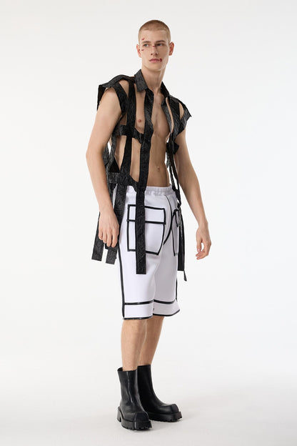 Dark Mesh Sleeveless Cutout Shirts Black