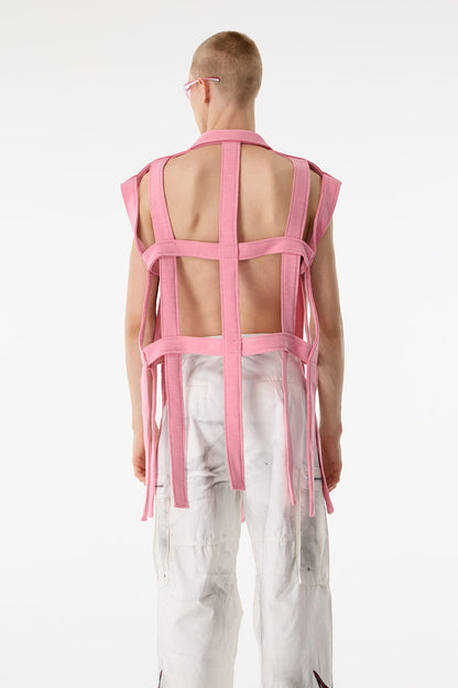 Dark Mesh Sleeveless Cutout Shirts Pink