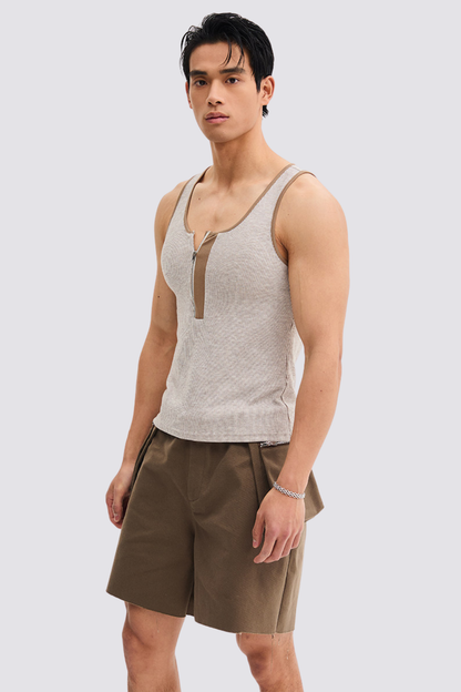 Dark Neutrality Zipper Tank Top Brown