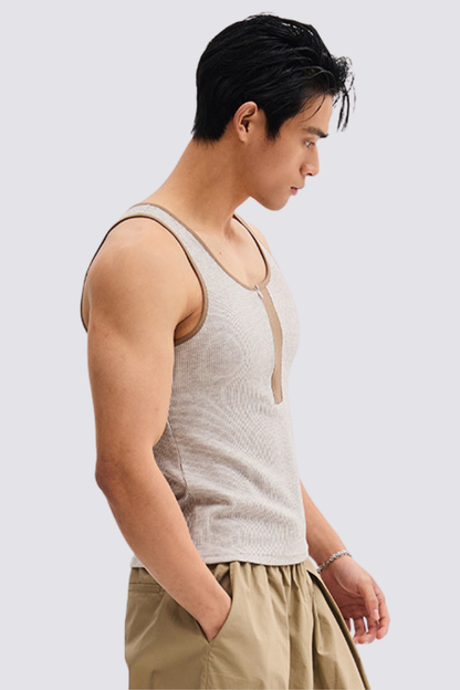 Dark Neutrality Zipper Tank Top Brown