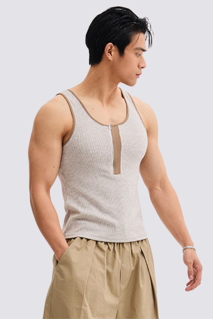 Dark Neutrality Zipper Tank Top Brown