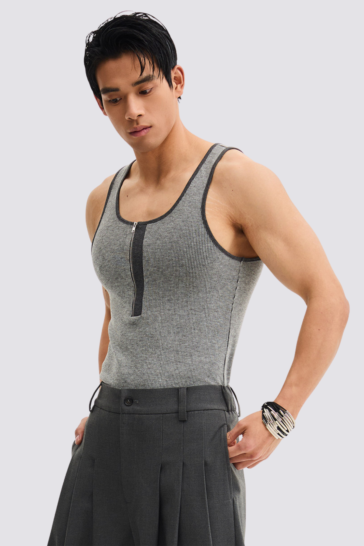 Dark Neutrality Zipper Tank Top Grey