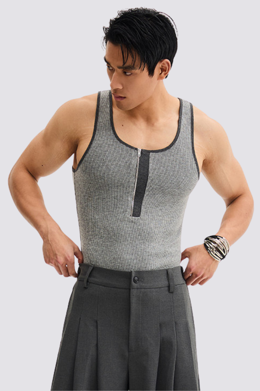 Dark Neutrality Zipper Tank Top Grey