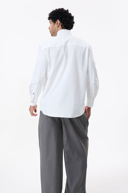 Dark Thread Cutout Long Sleeve Shirt White