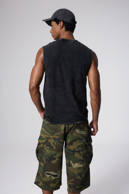 Deep Code Print Sleeveless Top