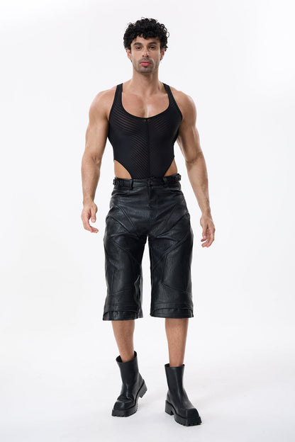 Deep Contour Stripe Bodysuit Black
