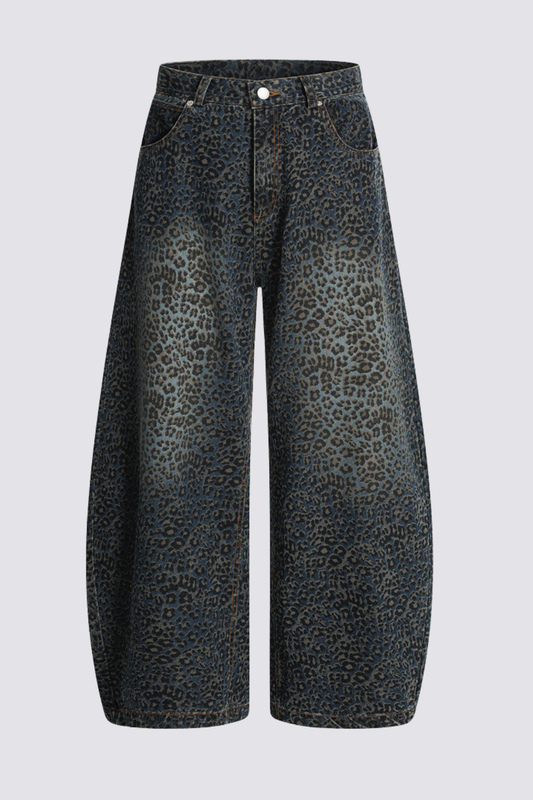 Deep Loop Leopard Print Jeans Blue
