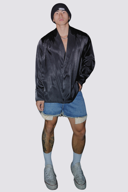 Deep Neutral Silky Long Sleeve Shirt Black