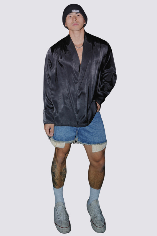 Deep Neutral Silky Long Sleeve Shirt Black