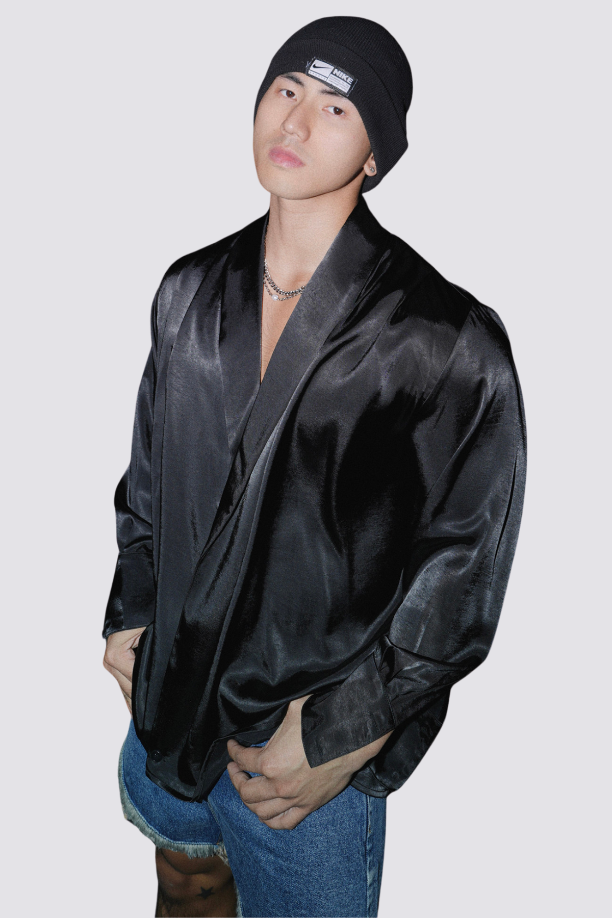 Deep Neutral Silky Long Sleeve Shirt Black