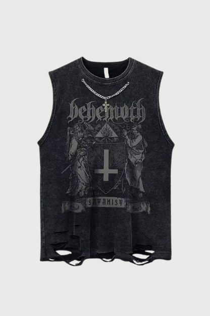 Deep Code Print Sleeveless Top