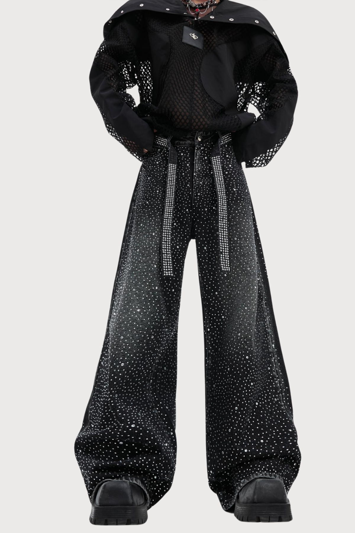 Deep Glitch Denim Wide Leg Pants