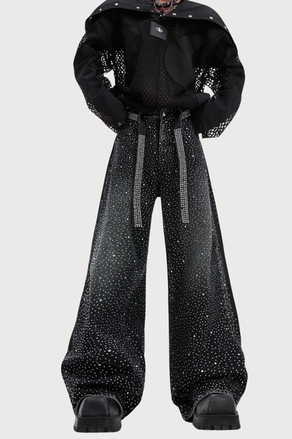 Deep Glitch Denim Wide Leg Pants