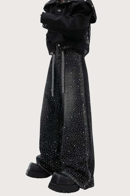 Deep Glitch Denim Wide Leg Pants