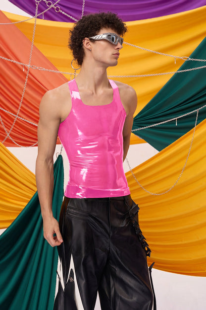 Dense Blackout Latex Tank Top Pink